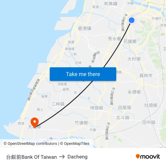 台銀前Bank Of Taiwan to Dacheng map