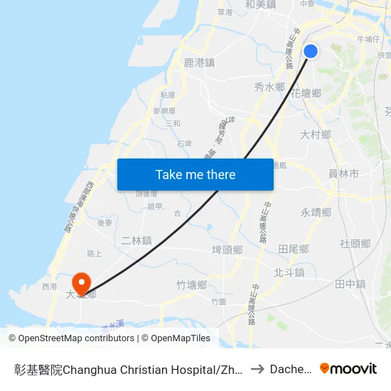 彰基醫院Changhua Christian Hospital/Zhangji to Dacheng map