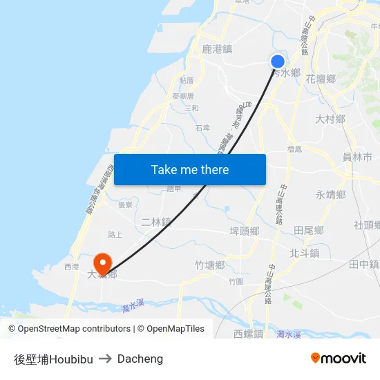 後壁埔Houbibu to Dacheng map