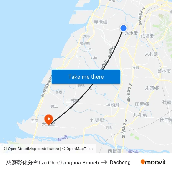Tzu Chi Changhua Branch to Dacheng map
