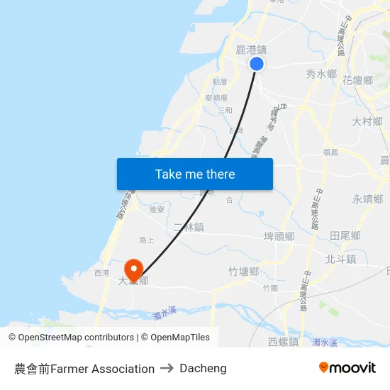 農會前Farmer Association to Dacheng map