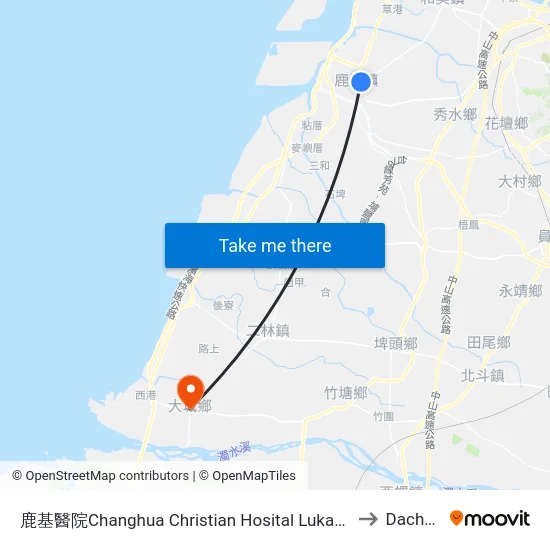 鹿基醫院Changhua Christian Hosital Lukang Branch to Dacheng map