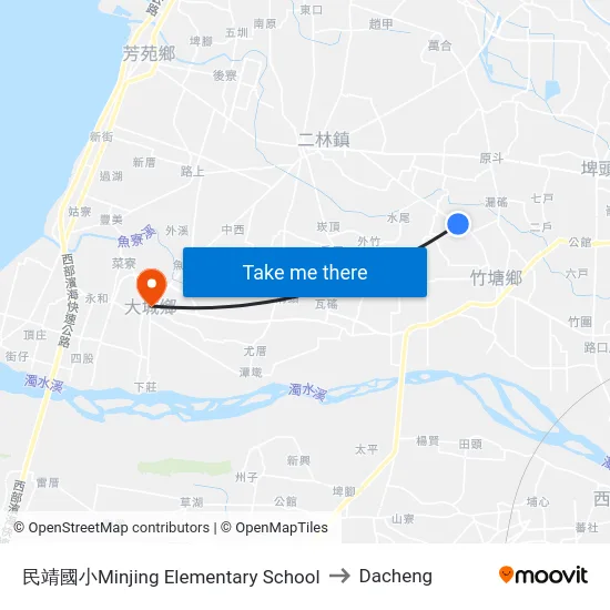 民靖國小Minjing Elementary School to Dacheng map