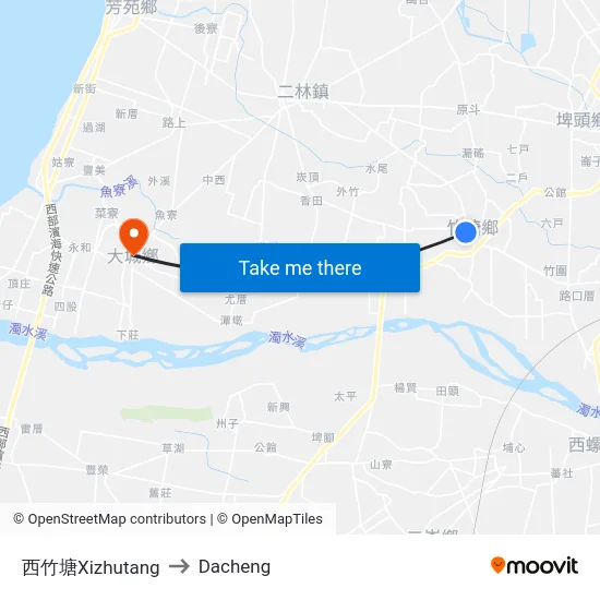 西竹塘Xizhutang to Dacheng map