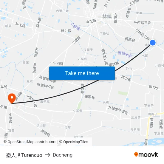 塗人厝Turencuo to Dacheng map