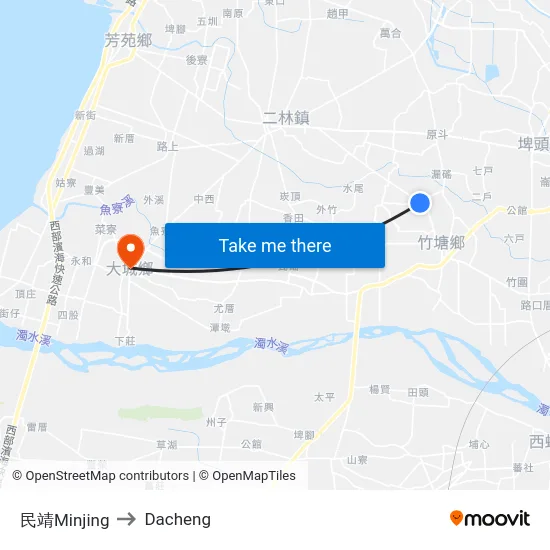 民靖Minjing to Dacheng map