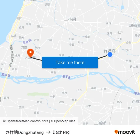 東竹塘Dongzhutang to Dacheng map