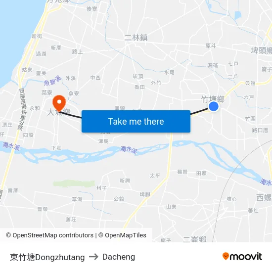 東竹塘Dongzhutang to Dacheng map