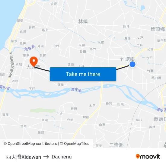 西大灣Xidawan to Dacheng map