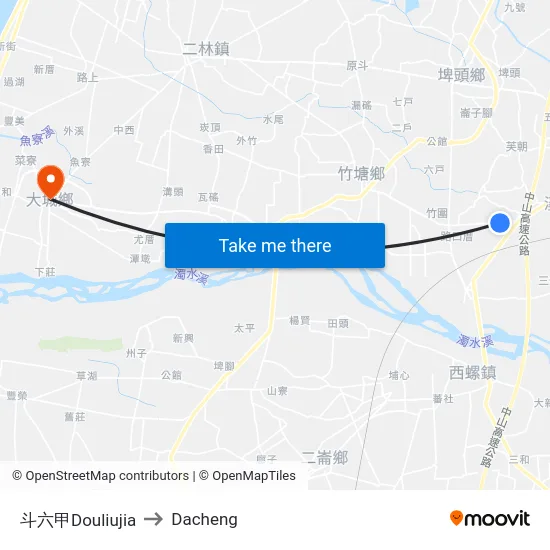 斗六甲Douliujia to Dacheng map