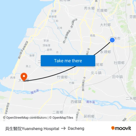 員生醫院Yuansheng Hospital to Dacheng map