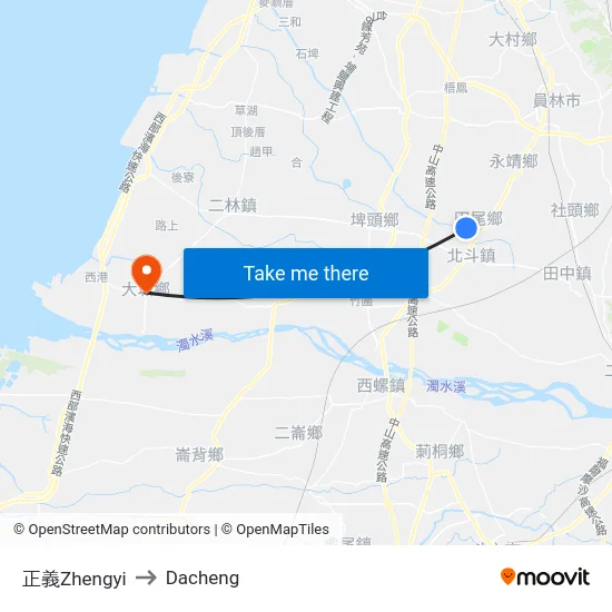 正義Zhengyi to Dacheng map