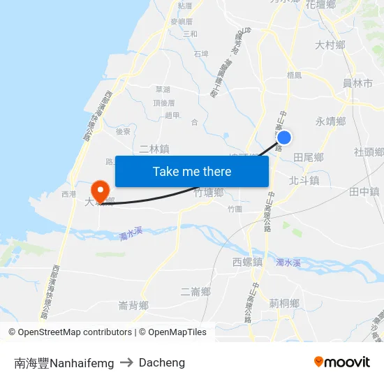 南海豐Nanhaifemg to Dacheng map