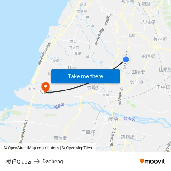 橋仔Qiaozi to Dacheng map