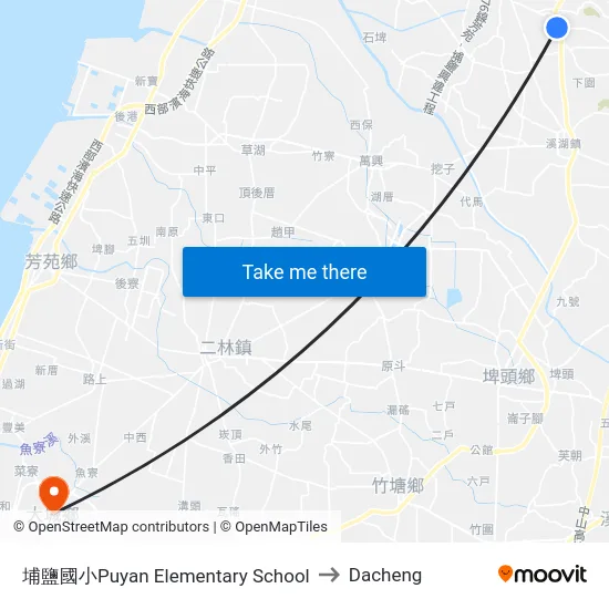 埔鹽國小Puyan Elementary School to Dacheng map