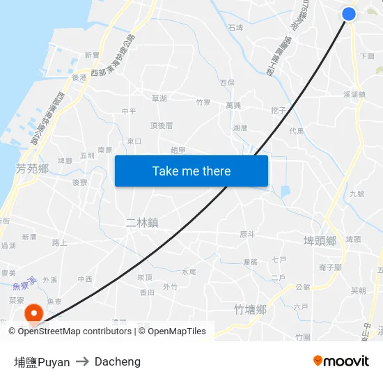 埔鹽Puyan to Dacheng map