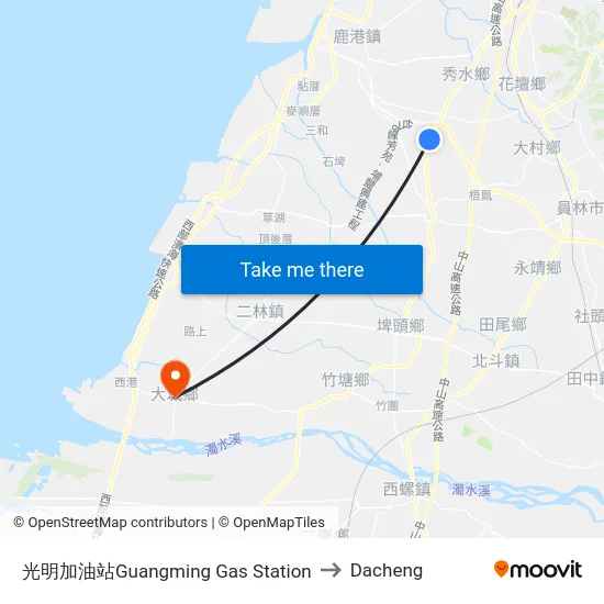 光明加油站Guangming Gas Station to Dacheng map