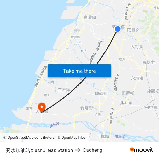 秀水加油站Xiushui Gas Station to Dacheng map