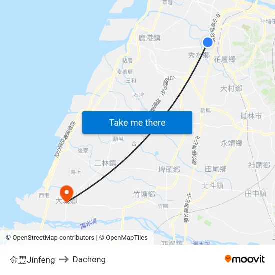 金豐Jinfeng to Dacheng map