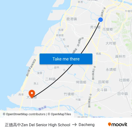正德高中Zen Del Senior High School to Dacheng map