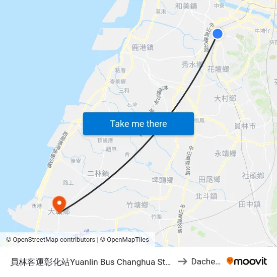 員林客運彰化站Yuanlin Bus Changhua Station to Dacheng map