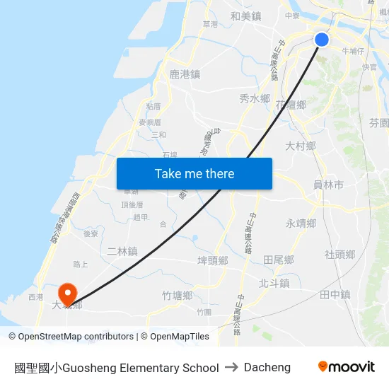 國聖國小Guosheng Elementary School to Dacheng map
