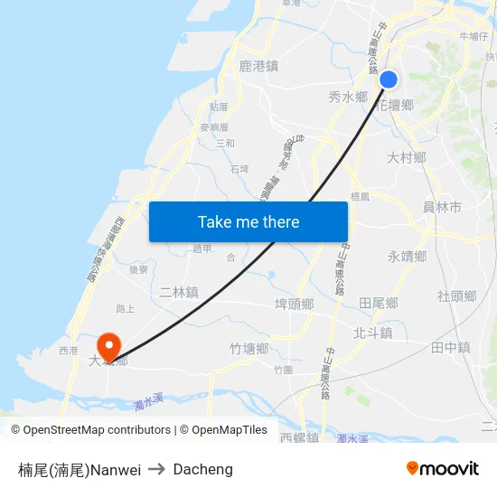 楠尾(湳尾)Nanwei to Dacheng map