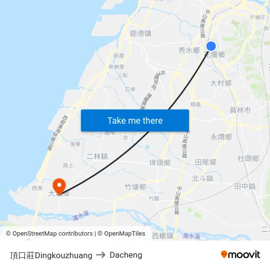 Dingkouzhuang to Dacheng map