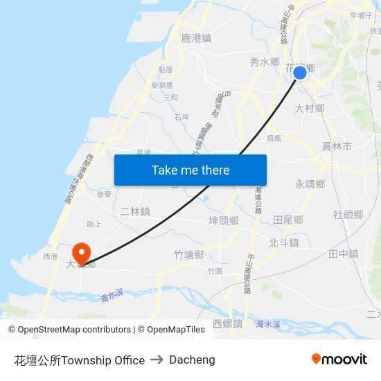 花壇公所Township Office to Dacheng map