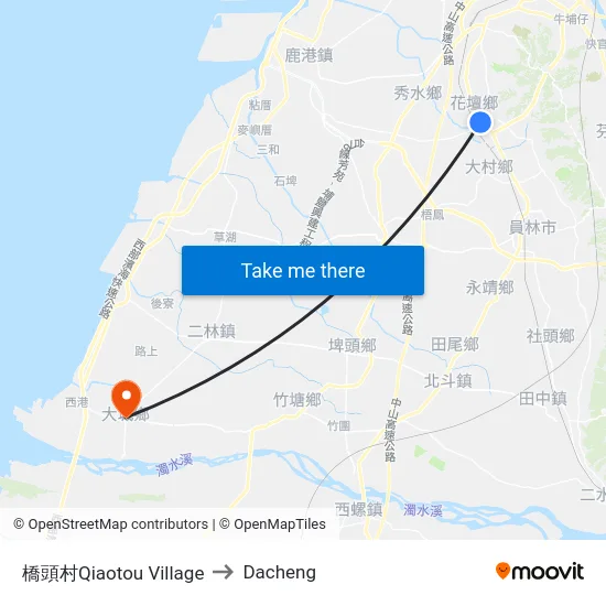 橋頭村Qiaotou Village to Dacheng map