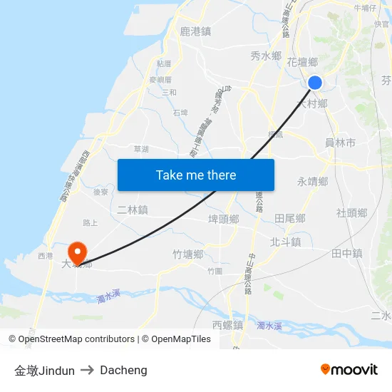 金墩Jindun to Dacheng map