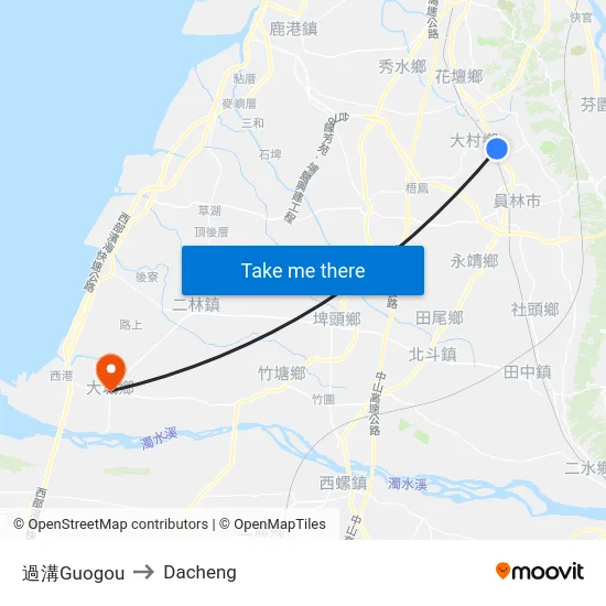 過溝Guogou to Dacheng map