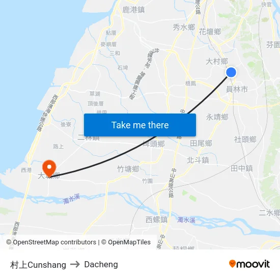 村上Cunshang to Dacheng map