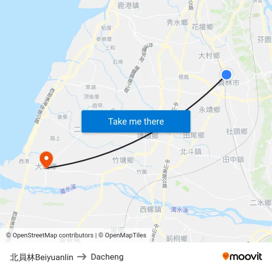 北員林Beiyuanlin to Dacheng map