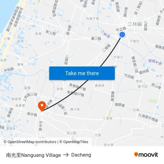 南光里Nanguang Village to Dacheng map