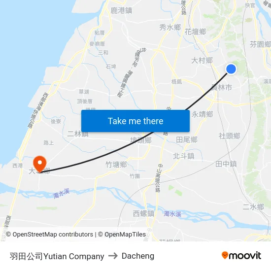 羽田公司Yutian Company to Dacheng map
