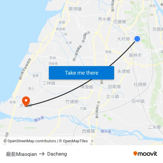 Miaoqian to Dacheng map