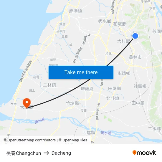 長春Changchun to Dacheng map