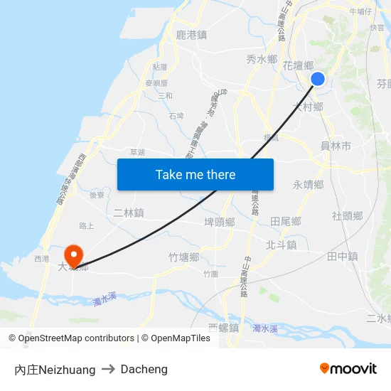 內庄Neizhuang to Dacheng map