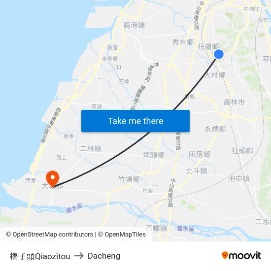 橋子頭Qiaozitou to Dacheng map