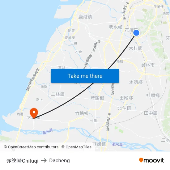 赤塗崎Chituqi to Dacheng map