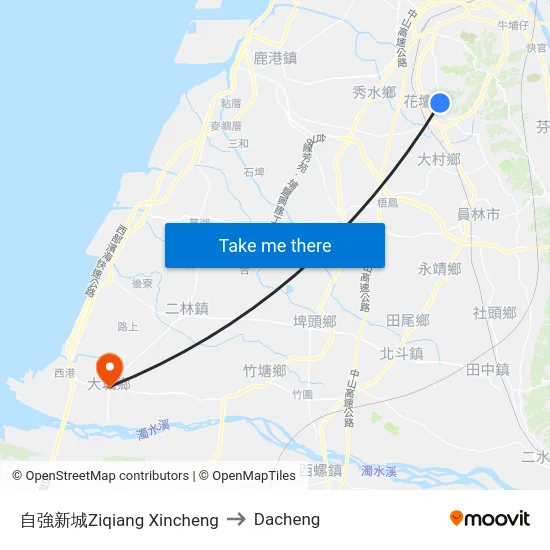Ziqiang New City to Dacheng map