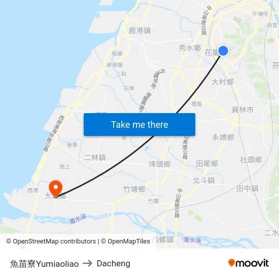 魚苗寮Yumiaoliao to Dacheng map