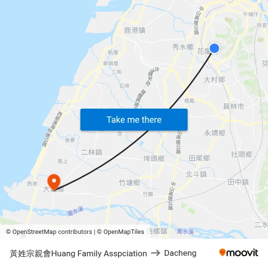 黃姓宗親會Huang Family Asspciation to Dacheng map