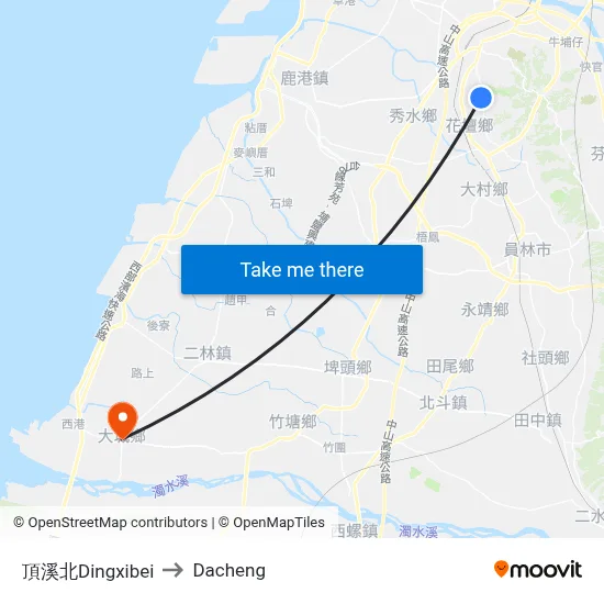 頂溪北Dingxibei to Dacheng map