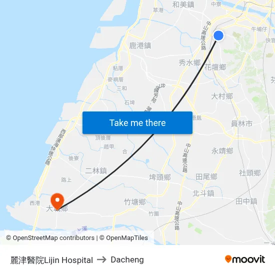 麗津醫院Lijin Hospital to Dacheng map