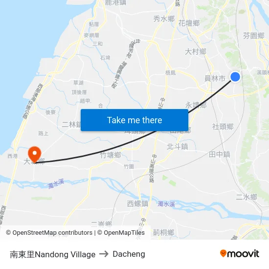 南東里Nandong Village to Dacheng map
