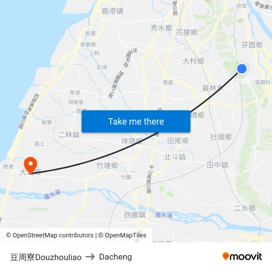 豆周寮Douzhouliao to Dacheng map