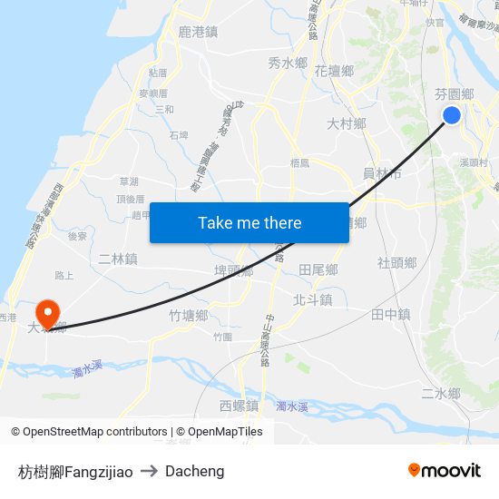 枋樹腳Fangzijiao to Dacheng map