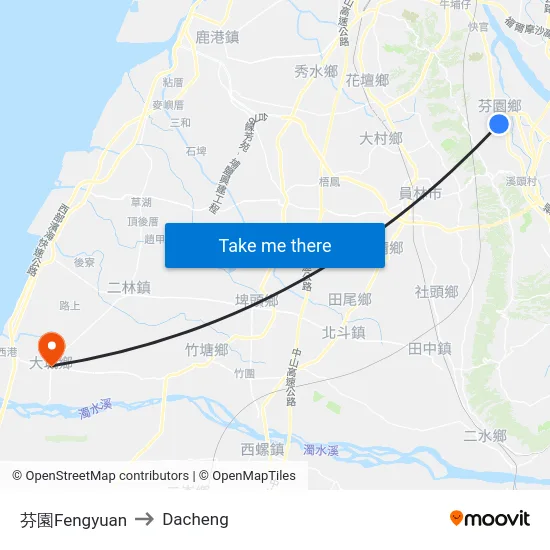 芬園Fengyuan to Dacheng map